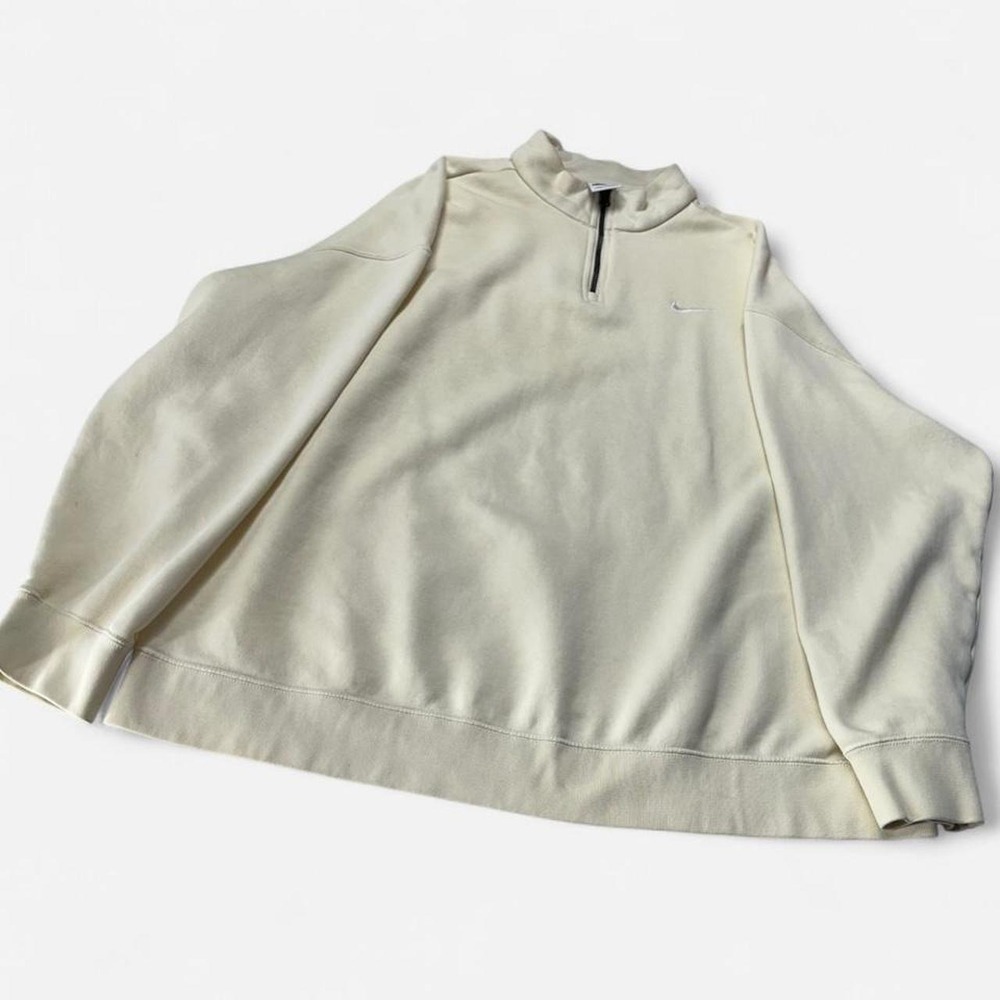 Nike Mens Quarter Zip Fleece Pullover Cream Off White Embroidered Swoosh Large